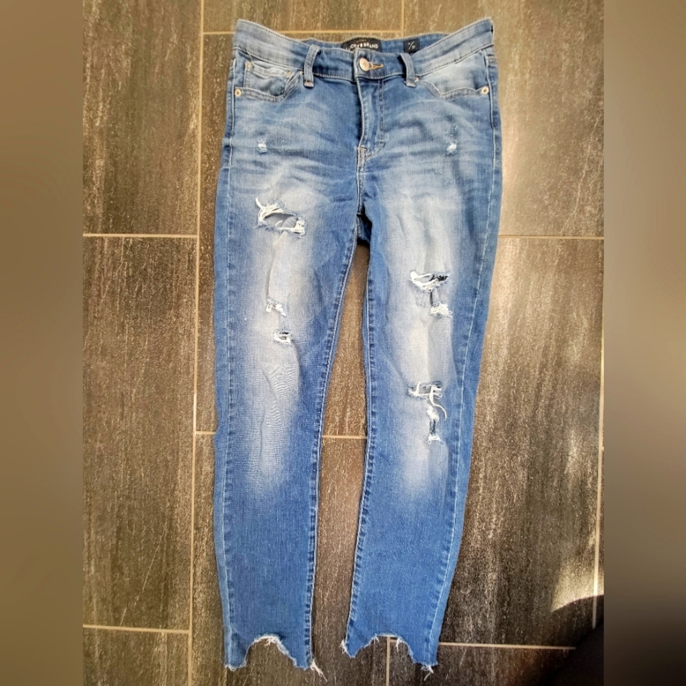 Lucky Brand Mid Rise Ripped Skinny Blue Jeans